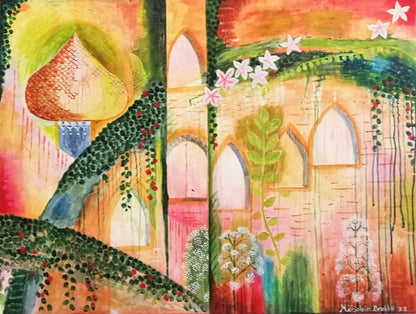 Origineel schilderij Ruins and roses