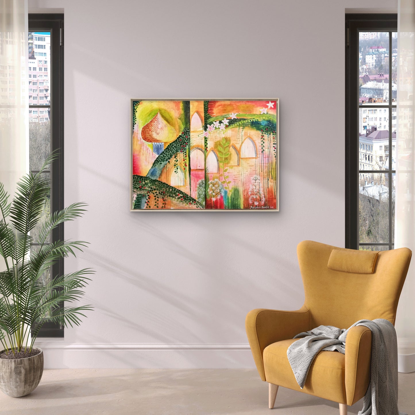 Origineel schilderij Ruins and roses